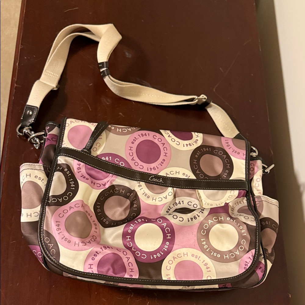 Coach Pink Multi Circle Print Canvas Crossbody